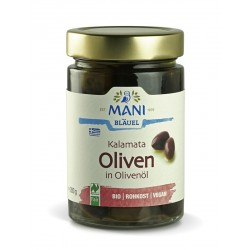 MANI Organic Kalamata Olives in Olive Oil, NL Fair, 280g jar