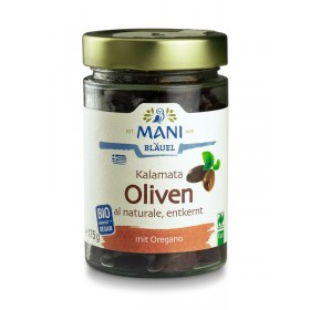 MANI Organic Kalamata Olives al naturale, Pitted, NL Fair, 175g jar
