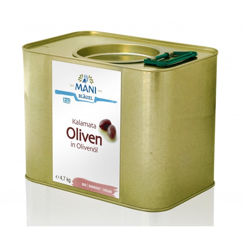 MANI Kalamata Oliven in Olivenöl, bio, 4,7 kg Kanister  Oliven